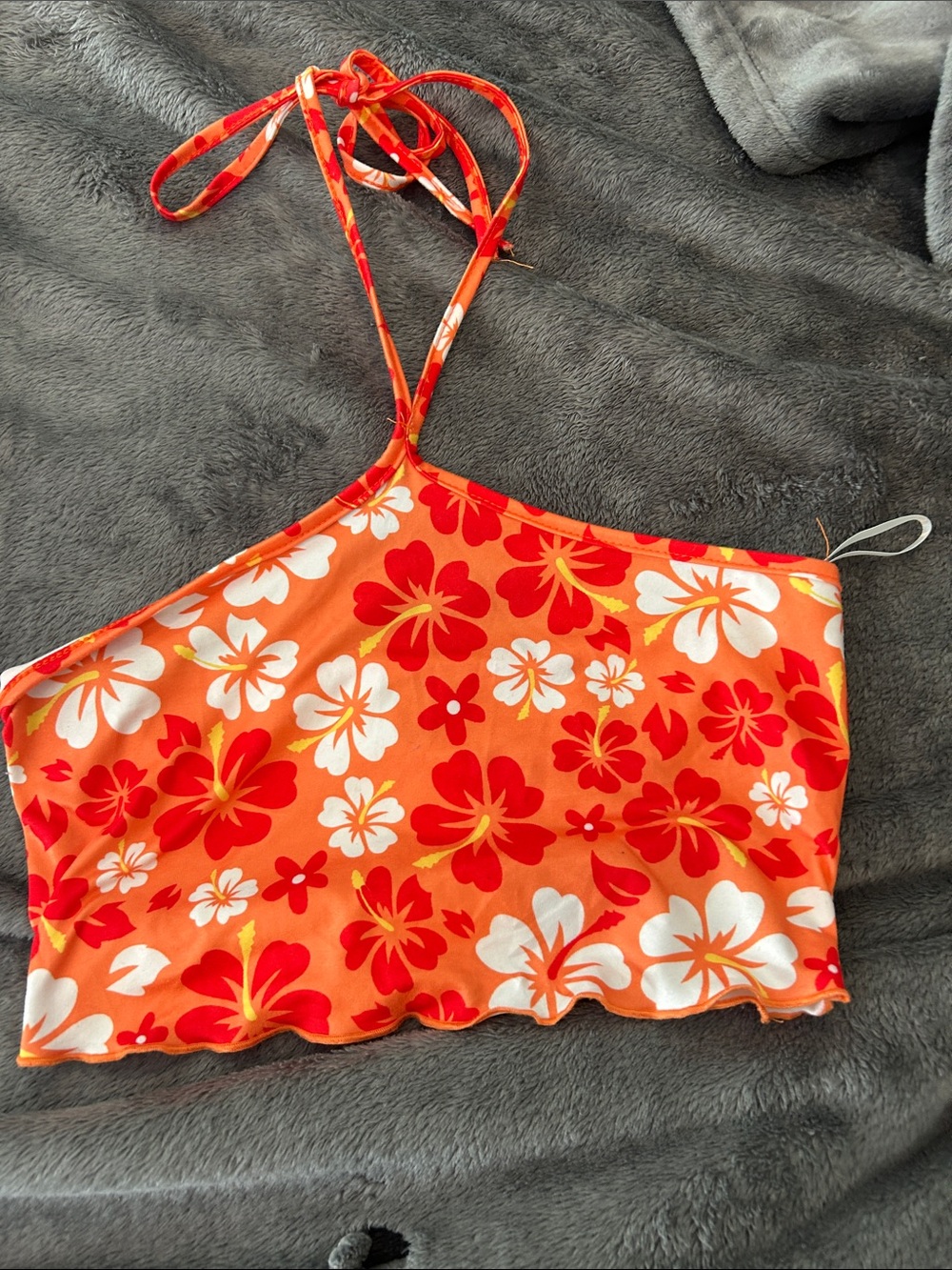 SHEIN Orange Red Floral Halter Crop Top